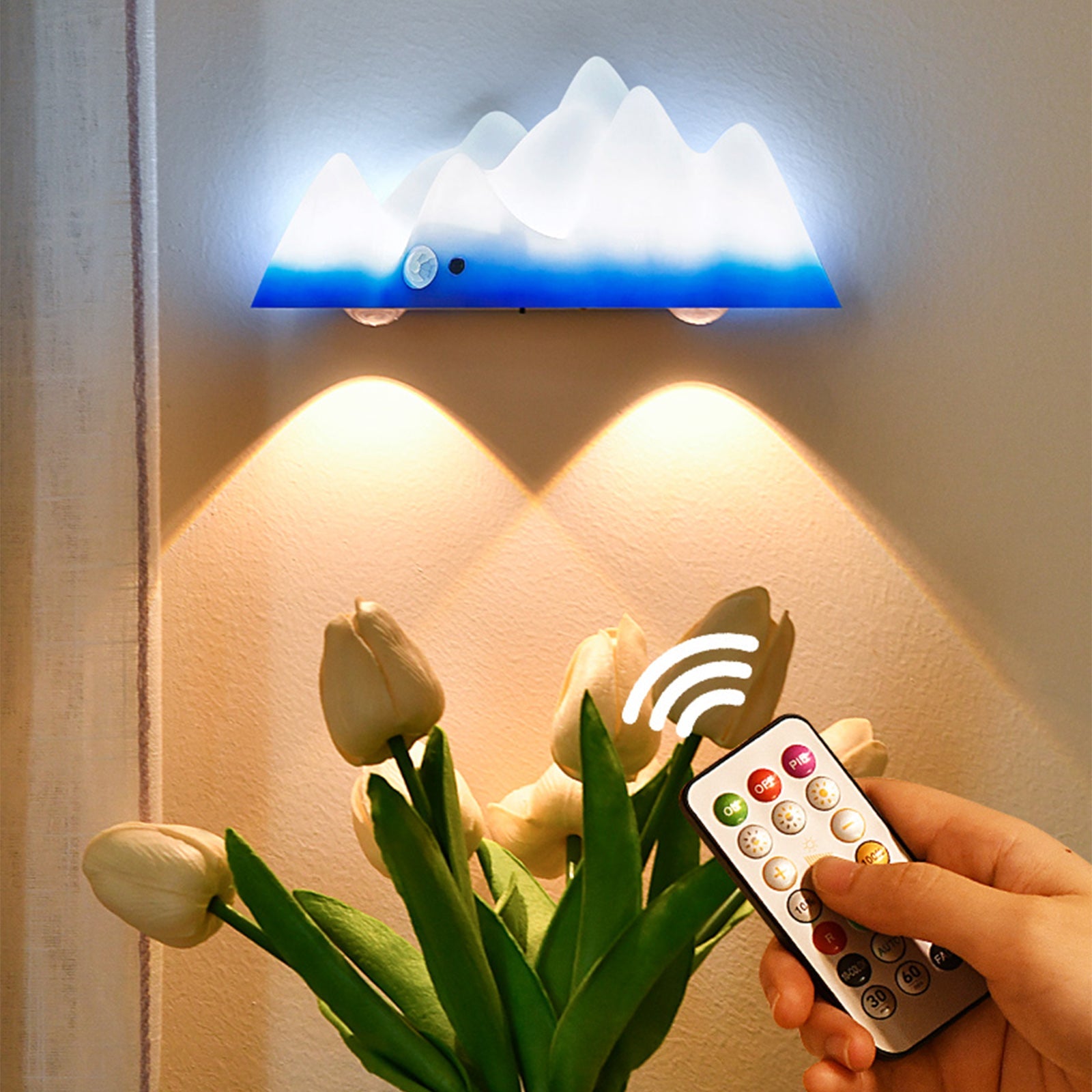 LED Wall Light with Motion Sensor Rechargeable Remote Control Snow Mountain Shape