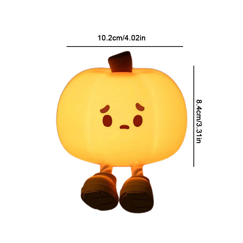 LED Pumpkin Night Lamp Squishy Silicone Rechargeable Light for Bedroom, Desk, Nursery & Seasonal Decor