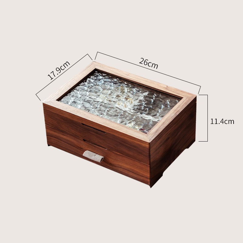 Wooden Jewelry Box Double Layer with Magnetic Closure Solid Wood Storage Organizer for Women