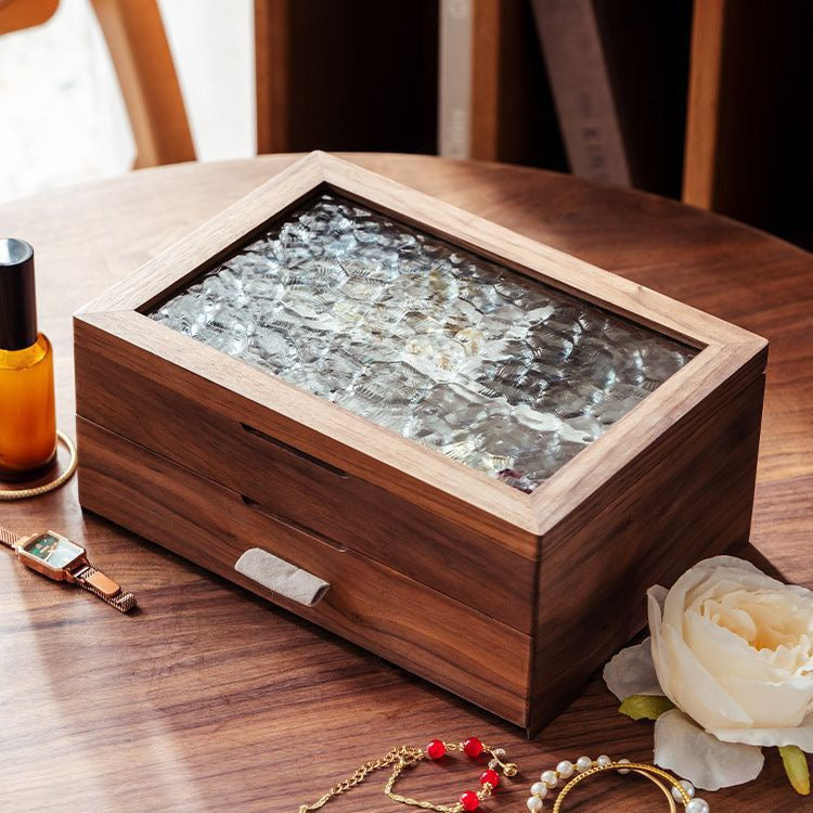 Wooden Jewelry Box Double Layer with Magnetic Closure Solid Wood Storage Organizer for Women