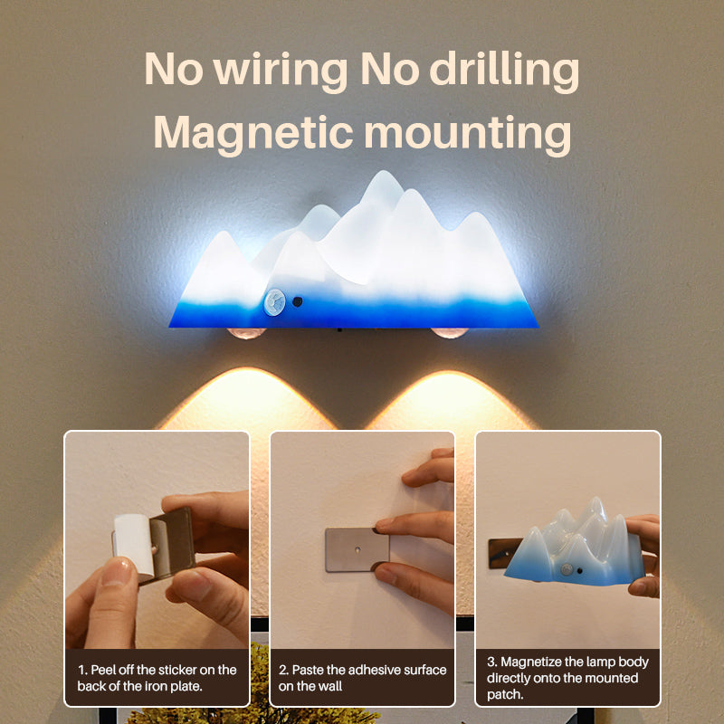LED Wall Light with Motion Sensor Rechargeable Remote Control Snow Mountain Shape