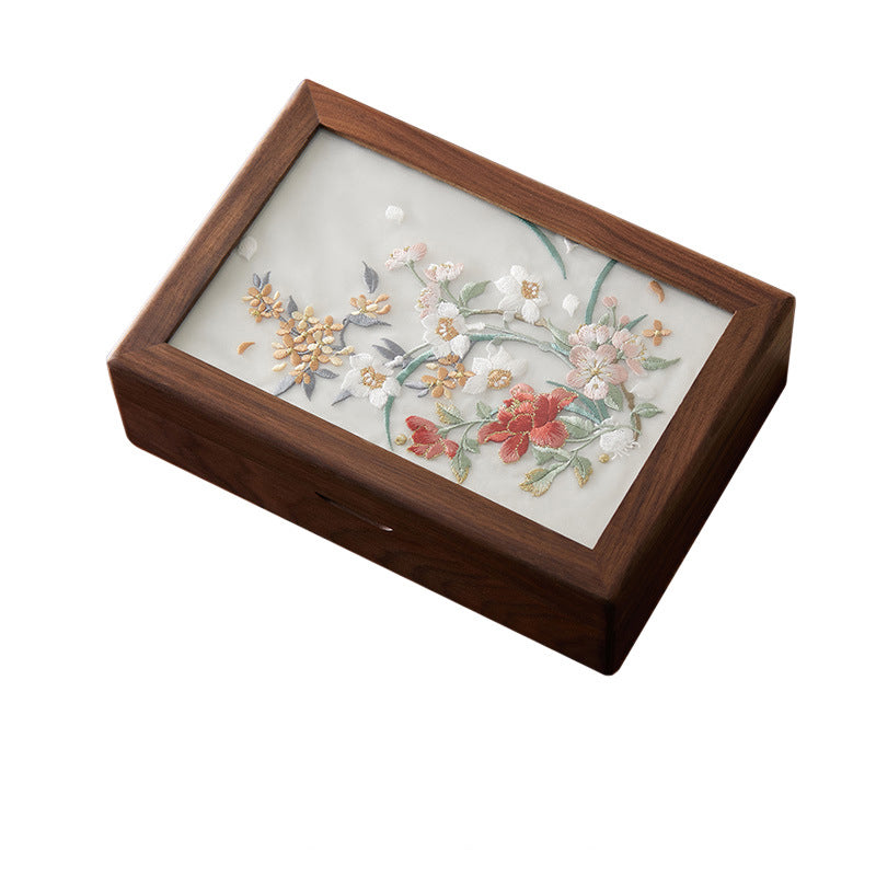 Handcrafted Solid Wood Jewelry Box – Chinese Embroidery, Dual Layer Storage for Daily Use or Gifting