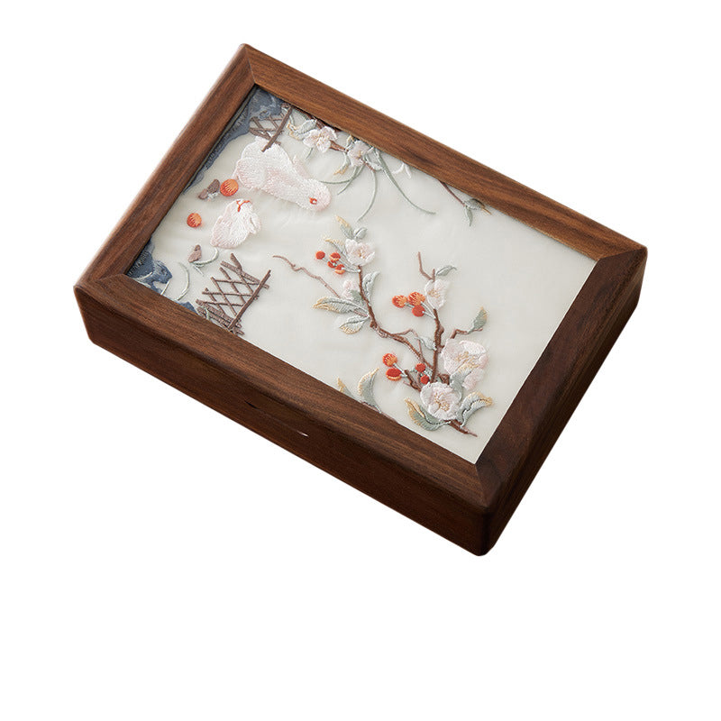 Handcrafted Solid Wood Jewelry Box – Chinese Embroidery, Dual Layer Storage for Daily Use or Gifting