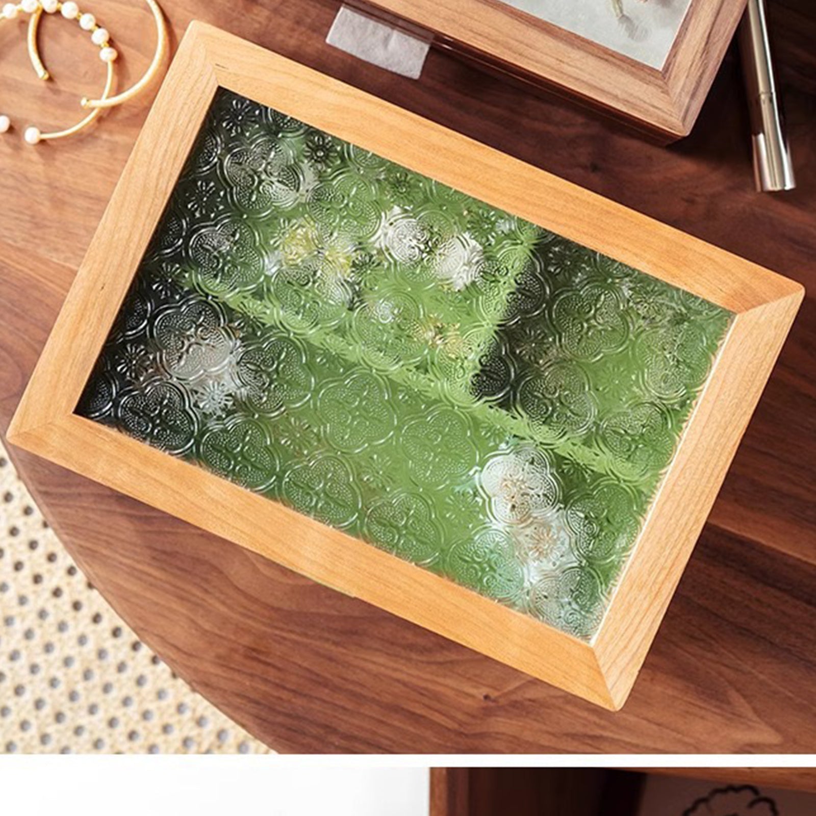 Wooden Jewelry Box Double Layer with Magnetic Closure Solid Wood Storage Organizer for Women