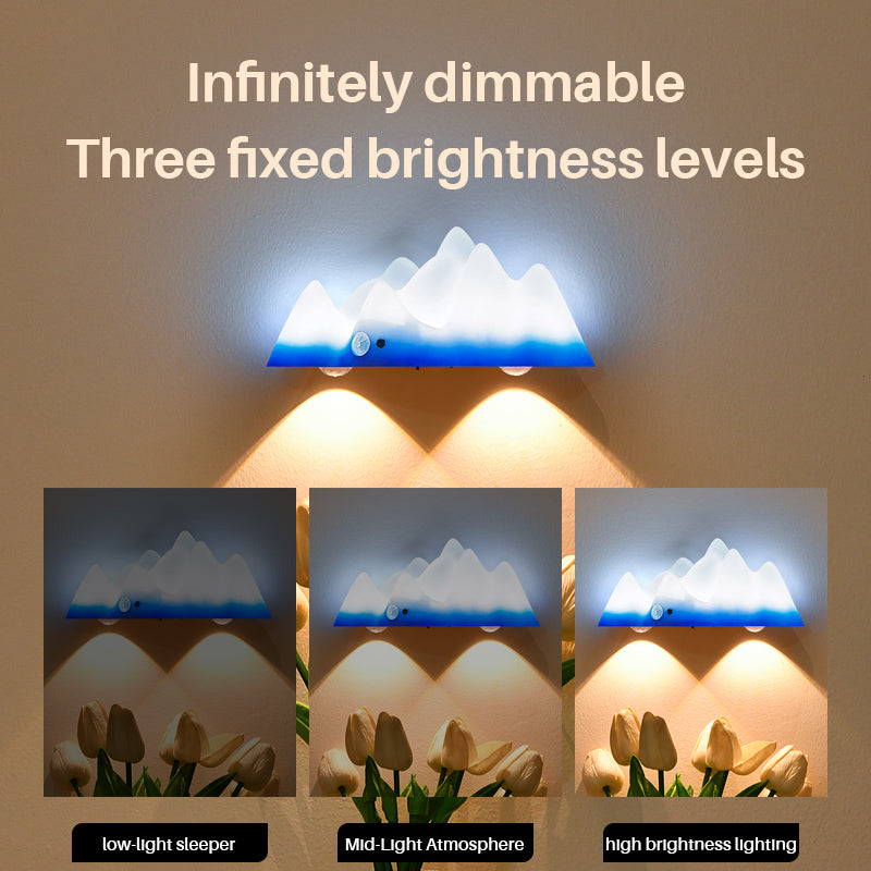 LED Wall Light with Motion Sensor Rechargeable Remote Control Snow Mountain Shape