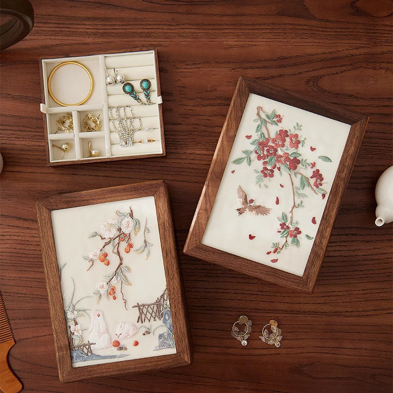 Handcrafted Solid Wood Jewelry Box – Chinese Embroidery, Dual Layer Storage for Daily Use or Gifting
