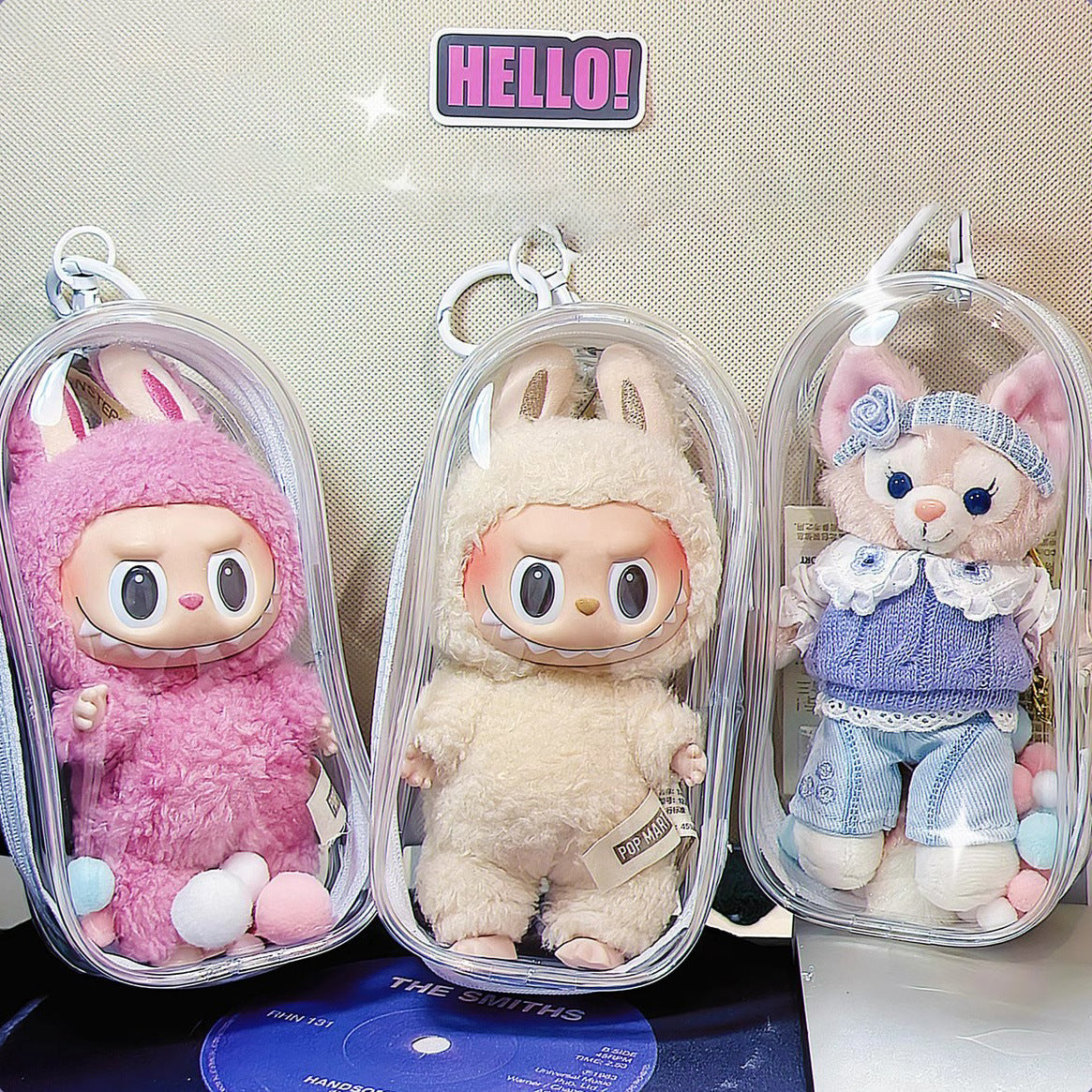 Labubu PVC Transparent Storage Bag – Cube-Shaped Dustproof Exhibition & Travel Carry Bag