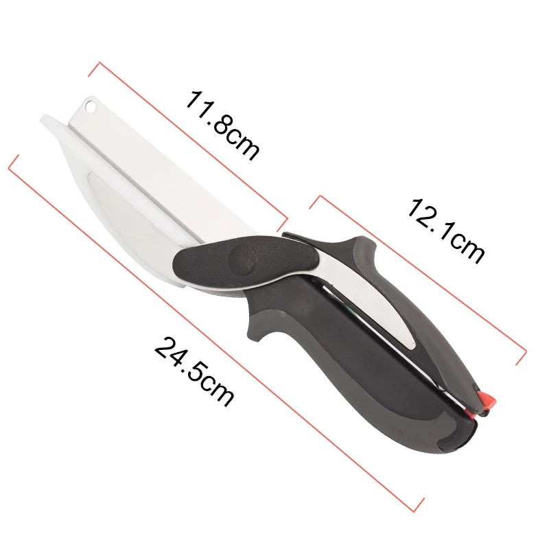 2-in-1 Multi-Function Kitchen Scissors with Built-in Cutting Board – Food Cutter Knife Tool for Vegetables, Fruits, Meat, and Salad Prep