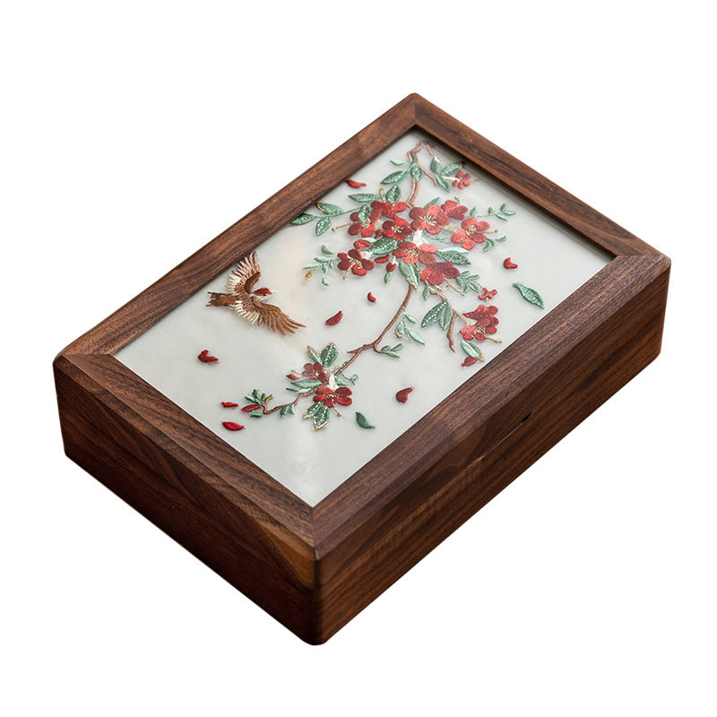 Handcrafted Solid Wood Jewelry Box – Chinese Embroidery, Dual Layer Storage for Daily Use or Gifting
