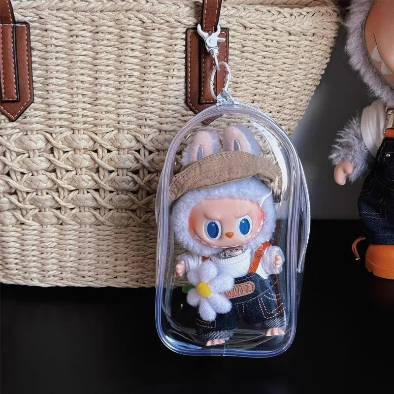 Labubu PVC Transparent Storage Bag – Cube-Shaped Dustproof Exhibition & Travel Carry Bag
