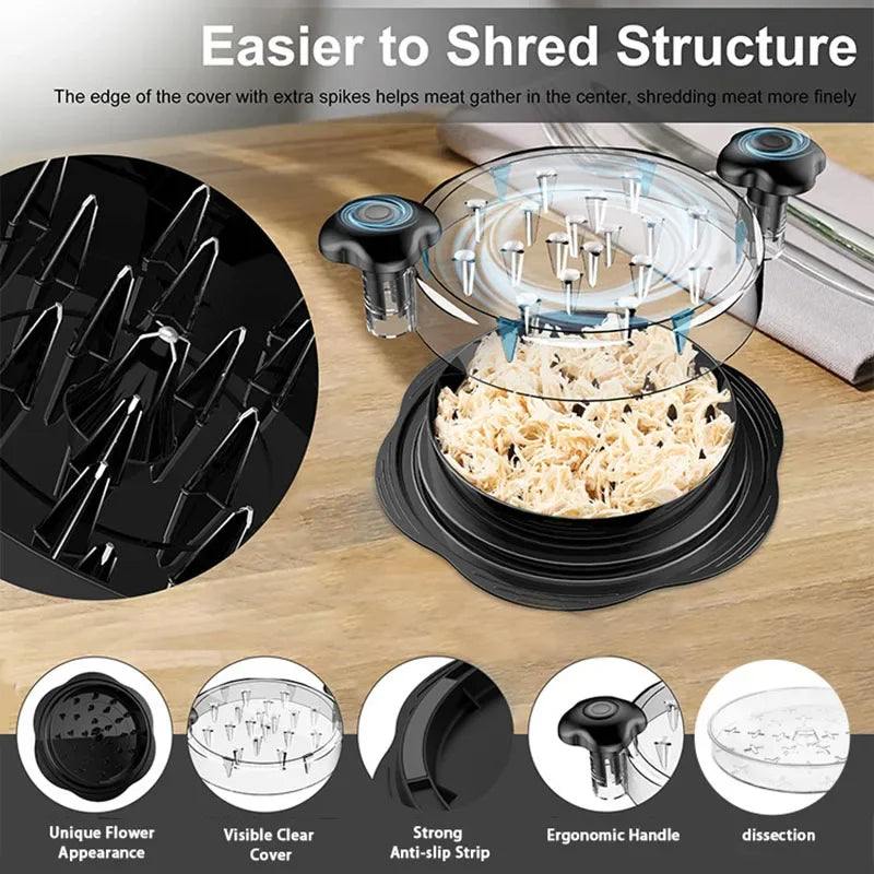 2025 Pro Chicken Shredder Tool Twist & Chop Meat Fast, Visible Lid, Anti-Slip Base, Food Grade, Dishwasher Safe