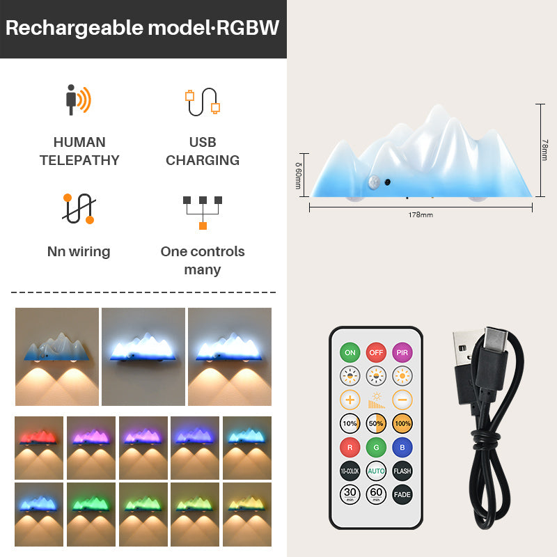 LED Wall Light with Motion Sensor Rechargeable Remote Control Snow Mountain Shape