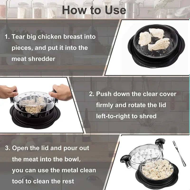 2025 Pro Chicken Shredder Tool Twist & Chop Meat Fast, Visible Lid, Anti-Slip Base, Food Grade, Dishwasher Safe