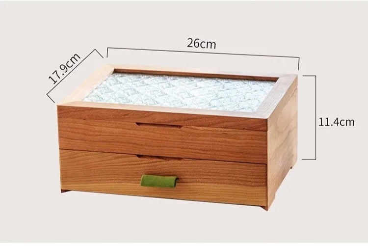 Wooden Jewelry Box Double Layer with Magnetic Closure Solid Wood Storage Organizer for Women