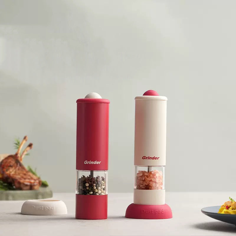 Salt and Pepper Grinder Electric One Touch Mill Adjustable Coarseness Visible Chamber Non Slip Base Multi Purpose Gift for BBQ and Party