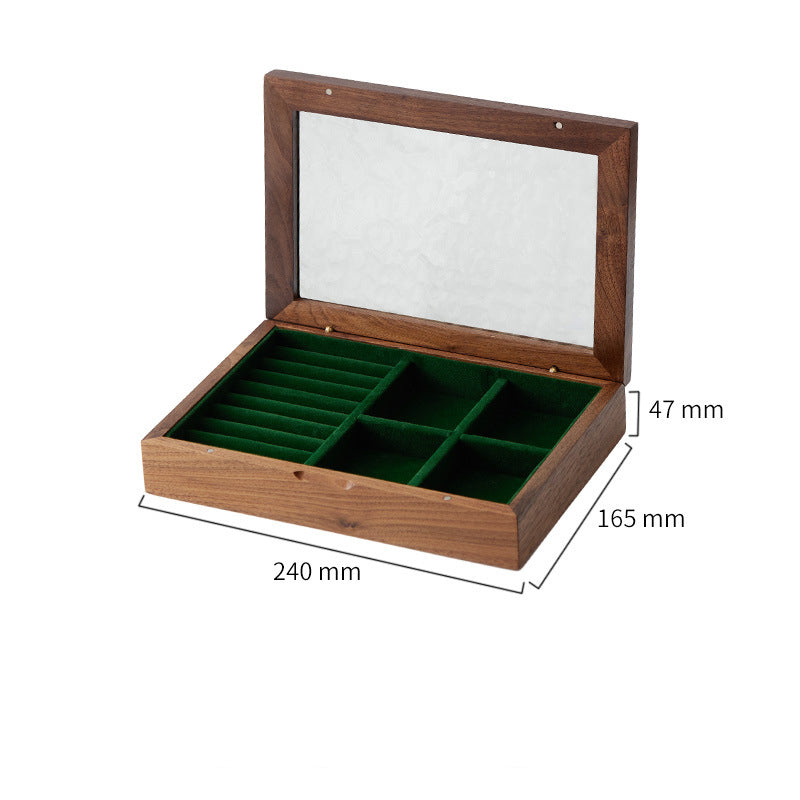 Walnut Jewelry Box with Ripple Glass Lid Soft Velvet Interior and Removable Divider for Earrings Rings and Necklaces