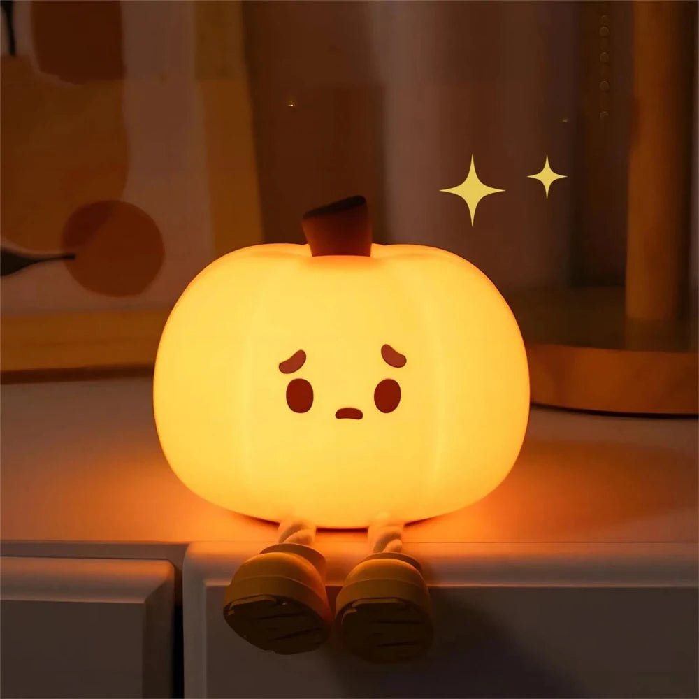 LED Pumpkin Night Lamp Squishy Silicone Rechargeable Light for Bedroom, Desk, Nursery & Seasonal Decor