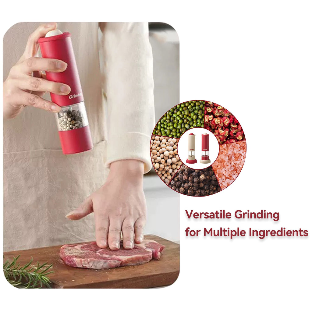 Salt and Pepper Grinder Electric One Touch Mill Adjustable Coarseness Visible Chamber Non Slip Base Multi Purpose Gift for BBQ and Party