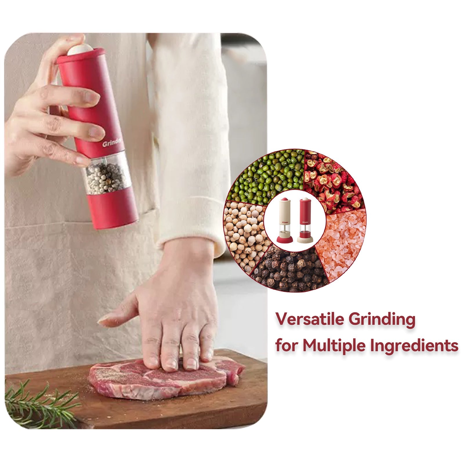 Salt and Pepper Grinder Electric One Touch Mill Adjustable Coarseness Visible Chamber Non Slip Base Multi Purpose Gift for BBQ and Party