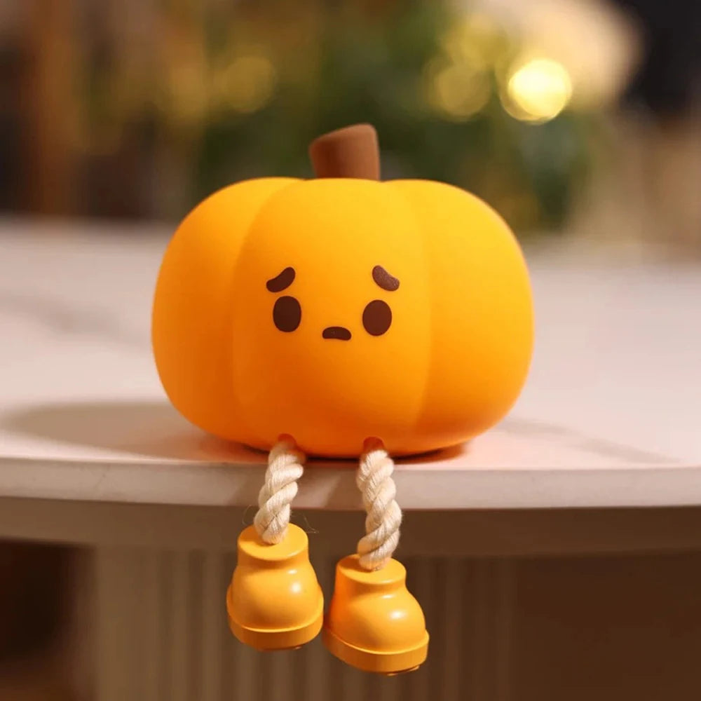 LED Pumpkin Night Lamp Squishy Silicone Rechargeable Light for Bedroom, Desk, Nursery & Seasonal Decor
