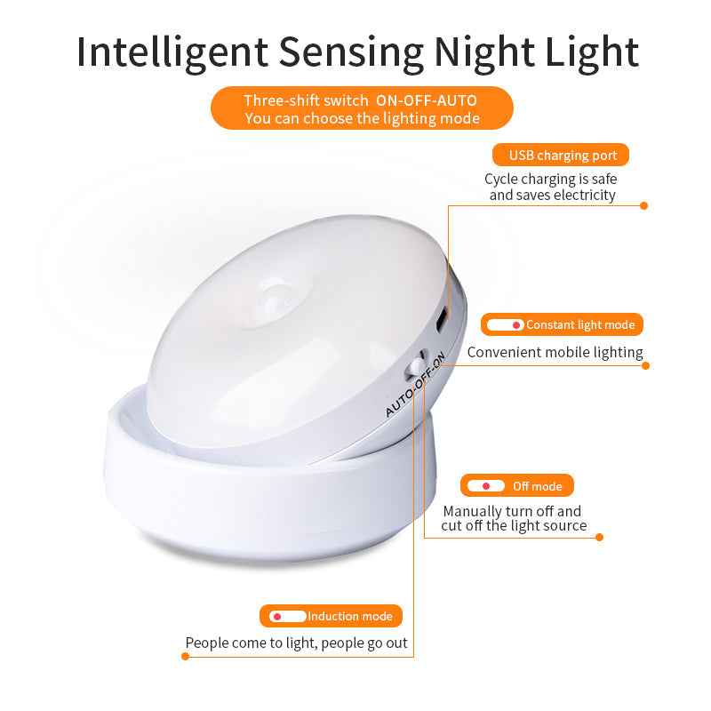 Mini LED Motion Sensor Night Light Rechargeable with 360° Rotation for Cabinets, Bedrooms and Entrances