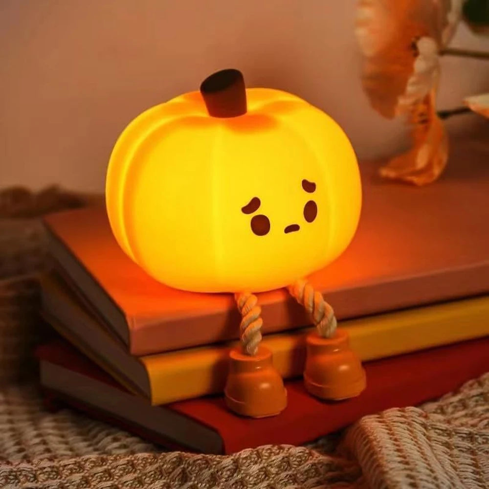 LED Pumpkin Night Lamp Squishy Silicone Rechargeable Light for Bedroom, Desk, Nursery & Seasonal Decor