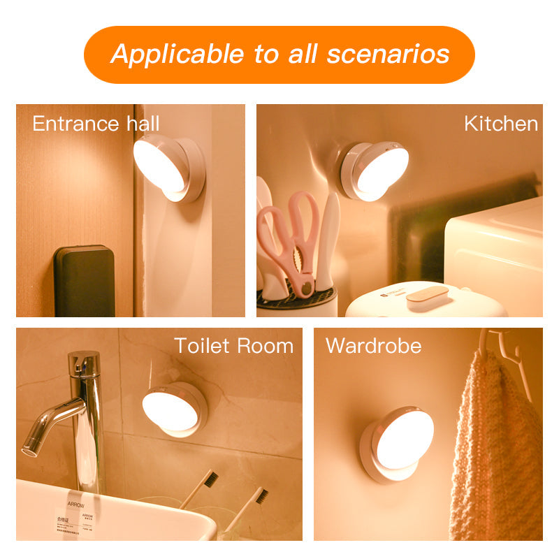 Mini LED Motion Sensor Night Light Rechargeable with 360° Rotation for Cabinets, Bedrooms and Entrances