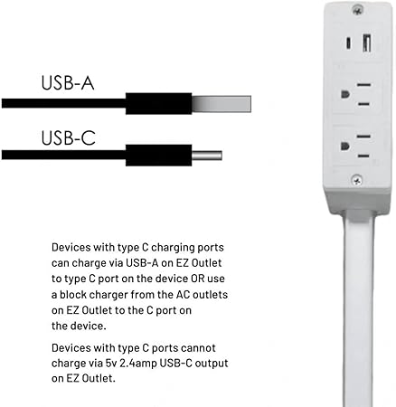 Rotatable 180° Outlet Extender with USB-A/USB-C and Dual AC Outlets, Extendable Stick 17.3–27.5in, Ideal for Hard-to-Reach Wall Sockets
