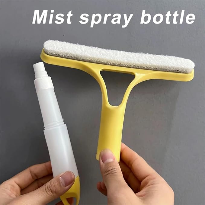 3-in-1 Window Cleaning Squeegee with Spray Bottle & Microfiber Scrubber Multi-Purpose Glass Cleaner Tool for Home, Kitchen, Car & Mirrors