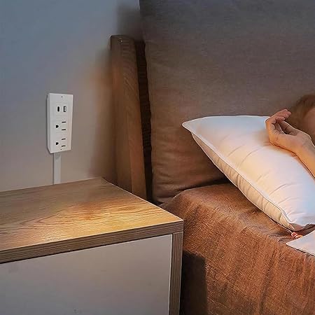Rotatable 180° Outlet Extender with USB-A/USB-C and Dual AC Outlets, Extendable Stick 17.3–27.5in, Ideal for Hard-to-Reach Wall Sockets