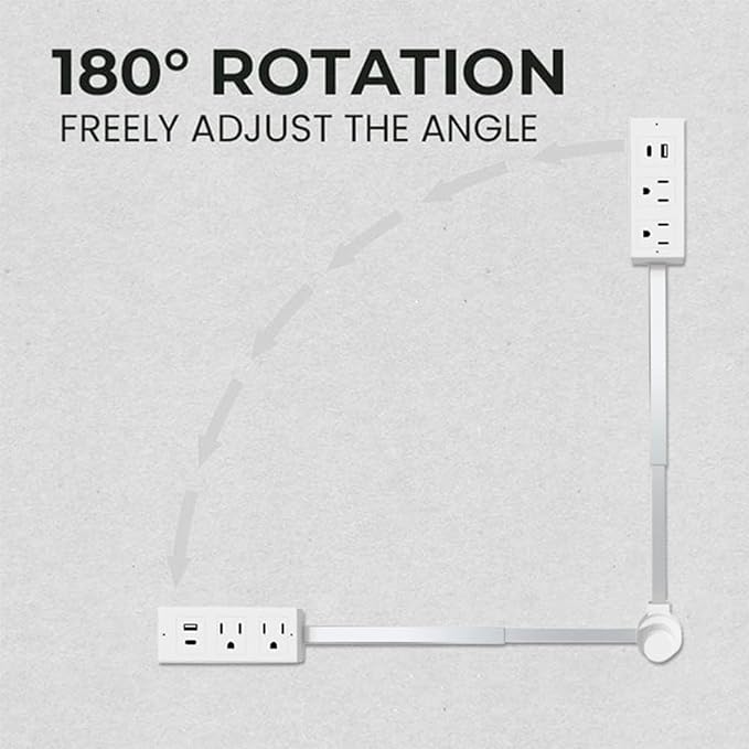Rotatable 180° Outlet Extender with USB-A/USB-C and Dual AC Outlets, Extendable Stick 17.3–27.5in, Ideal for Hard-to-Reach Wall Sockets
