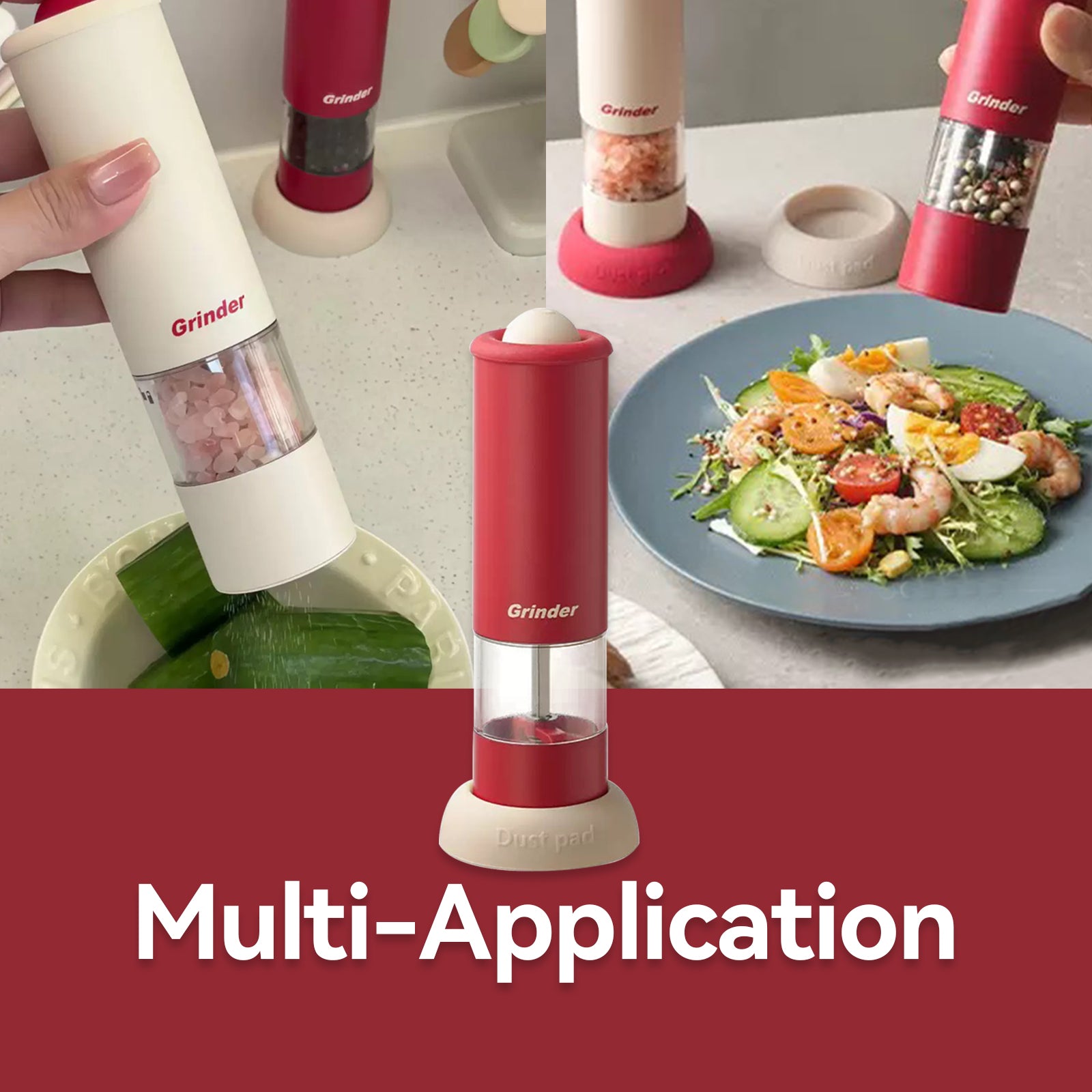 Salt and Pepper Grinder Electric One Touch Mill Adjustable Coarseness Visible Chamber Non Slip Base Multi Purpose Gift for BBQ and Party