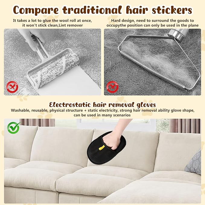 Pet Hair Remover Gloves Upgraded Double-Sided Grooming Glove for Cats and Dogs, Reusable & Washable with Electrostatic Grip