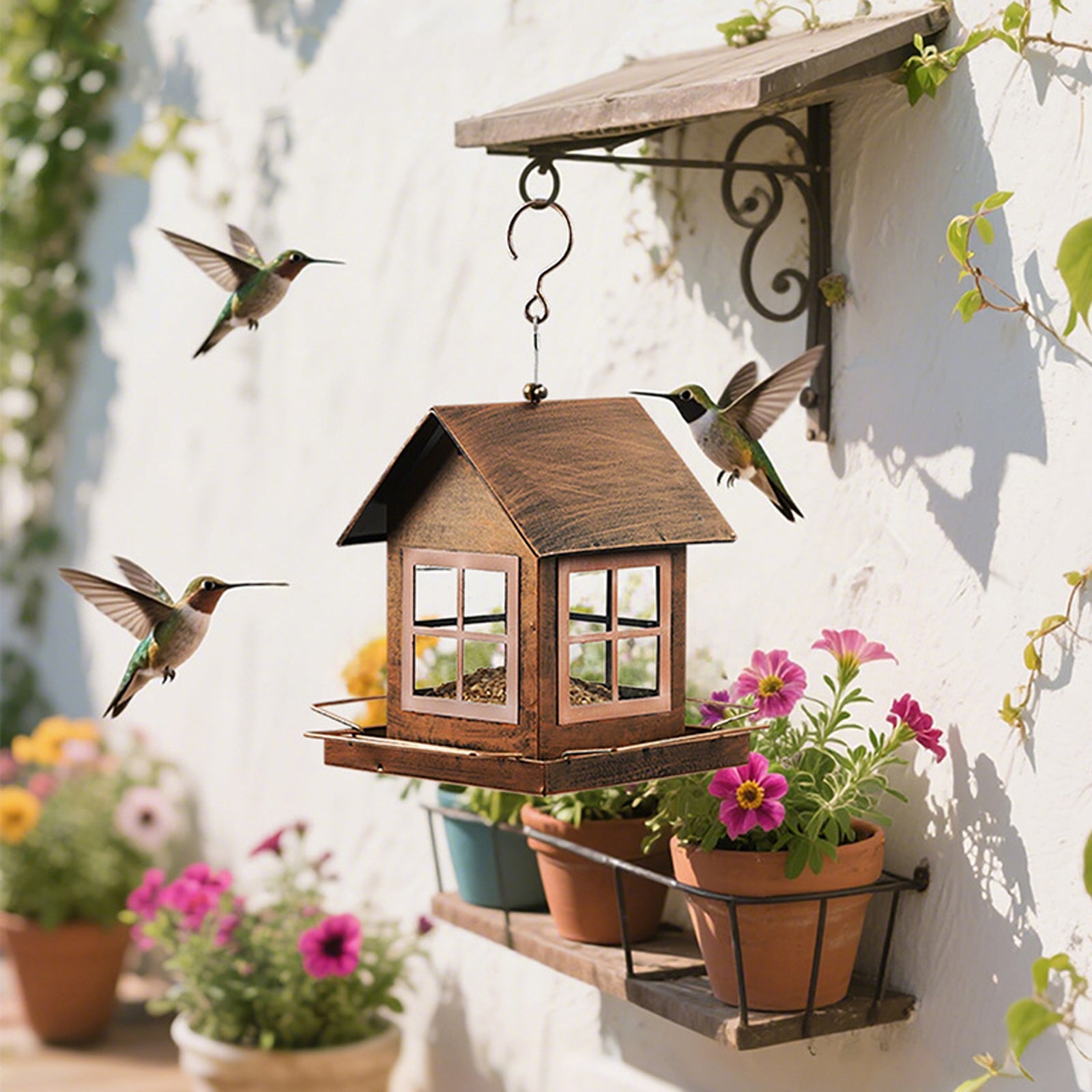 Outdoor Hanging Bird Feeder Metal Construction for Garden and Backyard Wild Birds