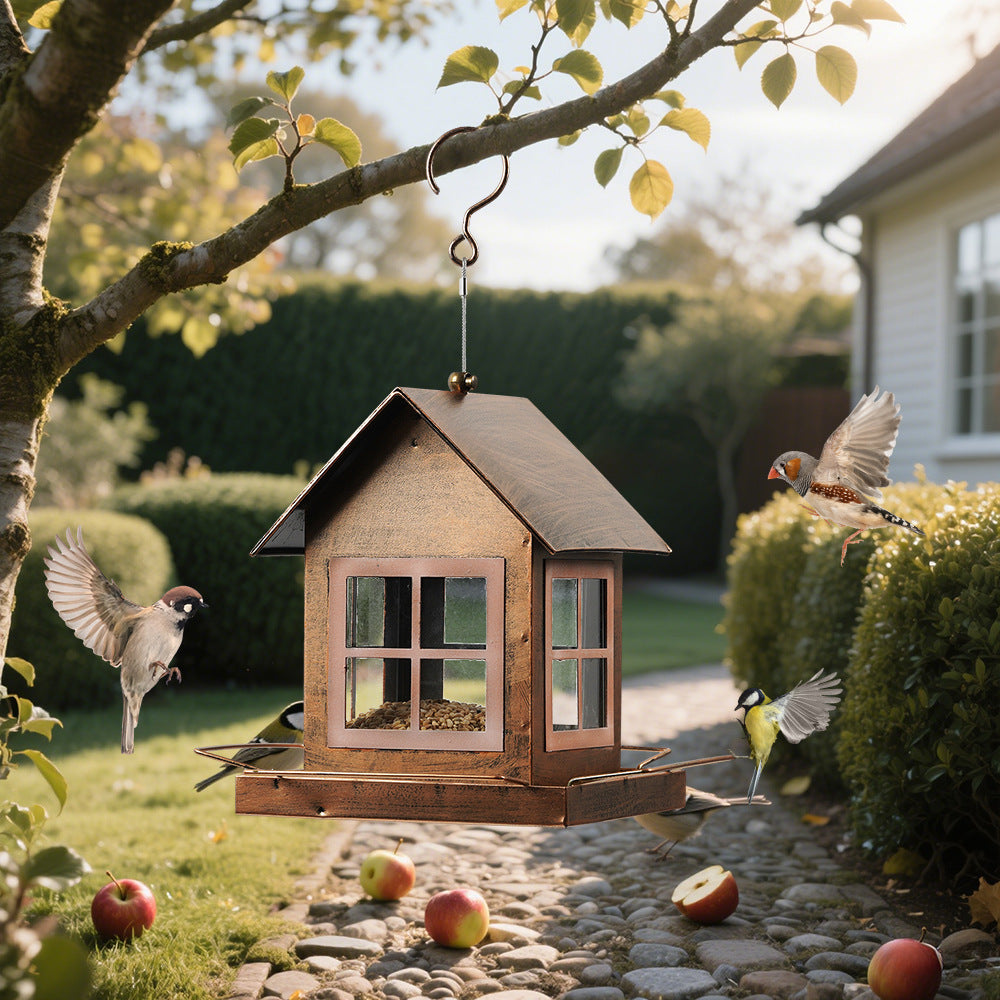 Outdoor Hanging Bird Feeder Metal Construction for Garden and Backyard Wild Birds