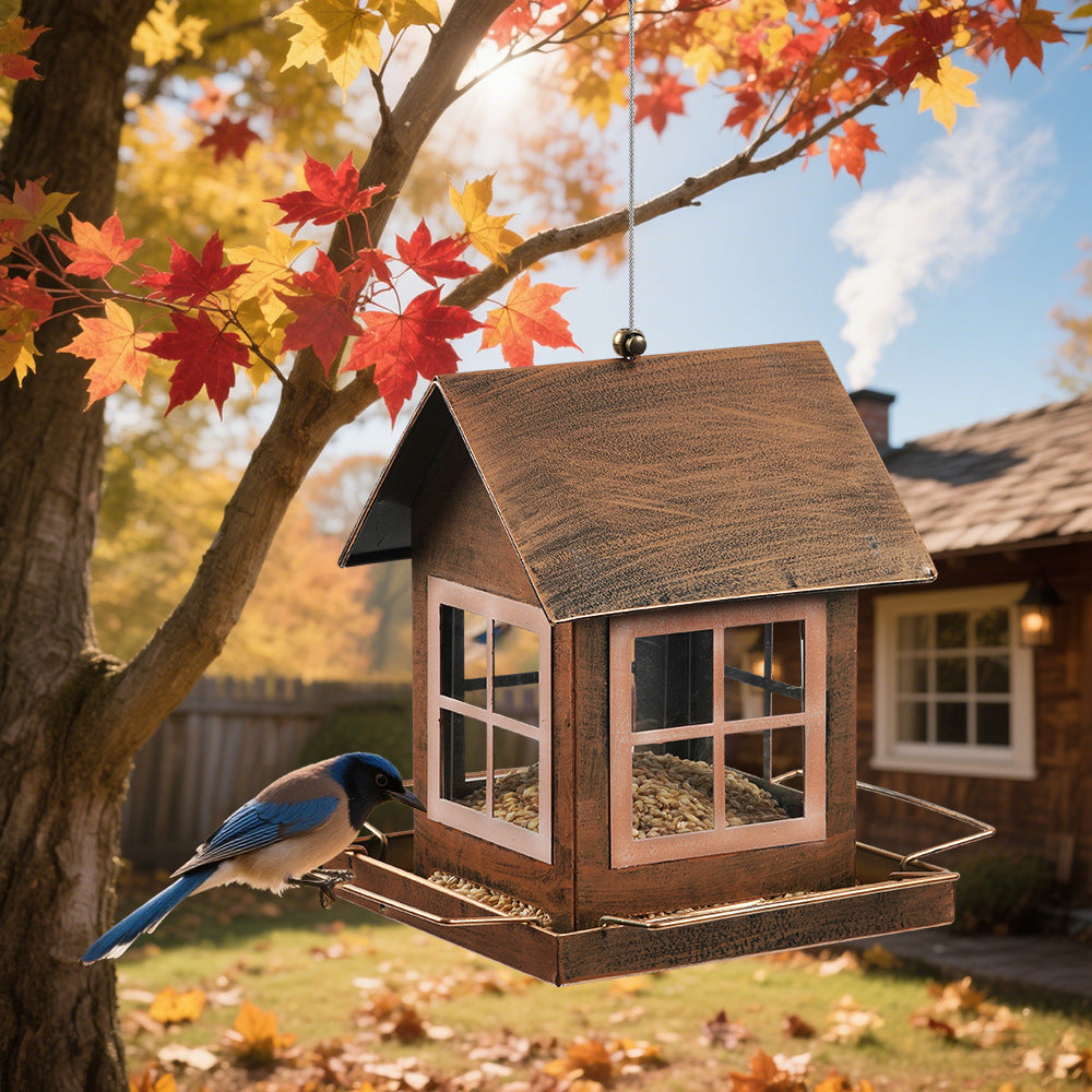 Outdoor Hanging Bird Feeder Metal Construction for Garden and Backyard Wild Birds