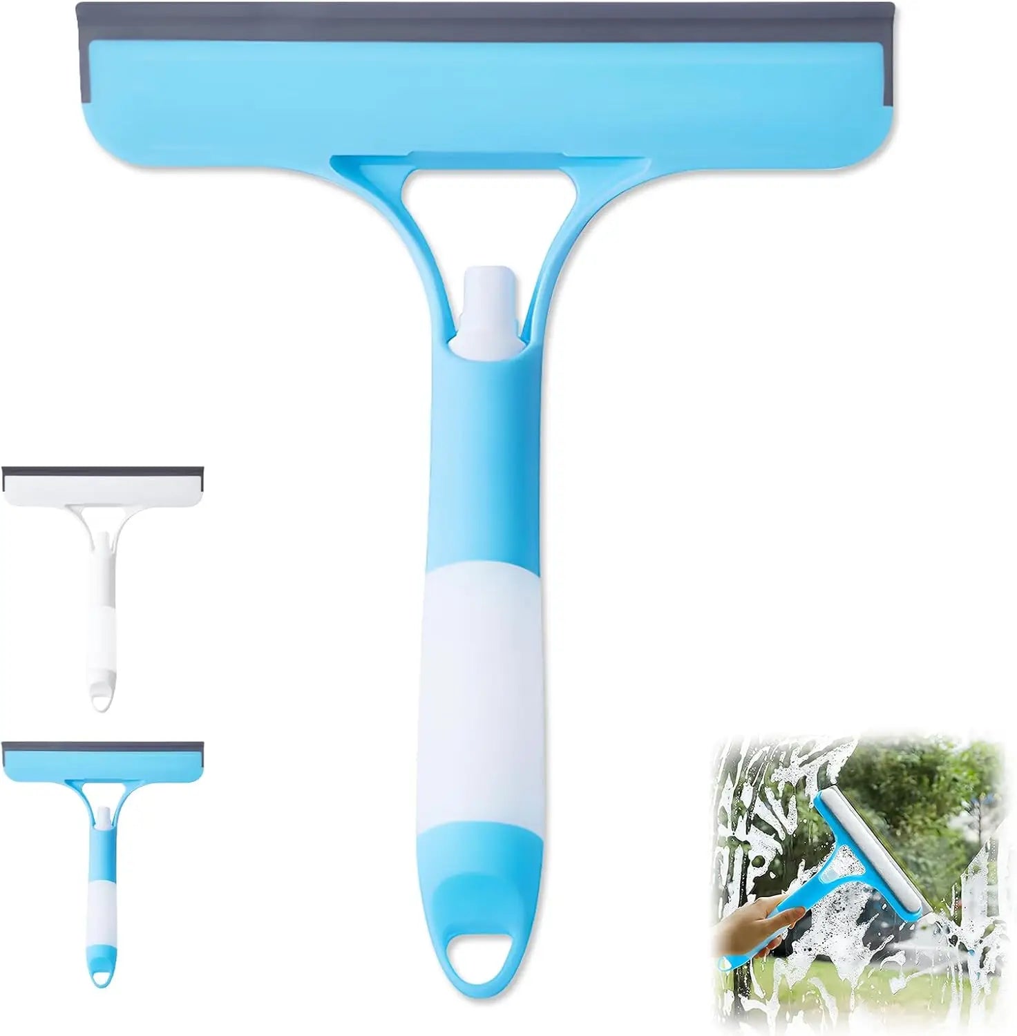 3-in-1 Window Cleaning Squeegee with Spray Bottle & Microfiber Scrubber Multi-Purpose Glass Cleaner Tool for Home, Kitchen, Car & Mirrors