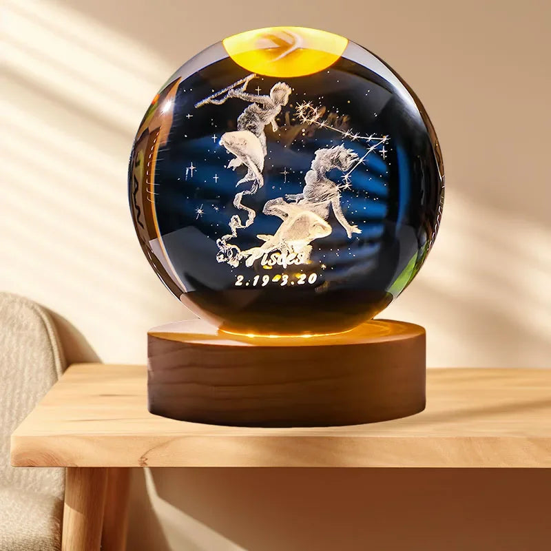 12 Constellation Crystal Ball Zodiac-Inspired Glass Sphere with LED Stand to Illuminate Your Space & Boost Your Energy
