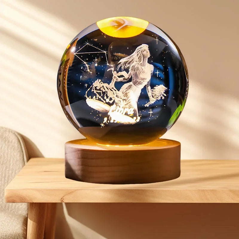 12 Constellation Crystal Ball Zodiac-Inspired Glass Sphere with LED Stand to Illuminate Your Space & Boost Your Energy