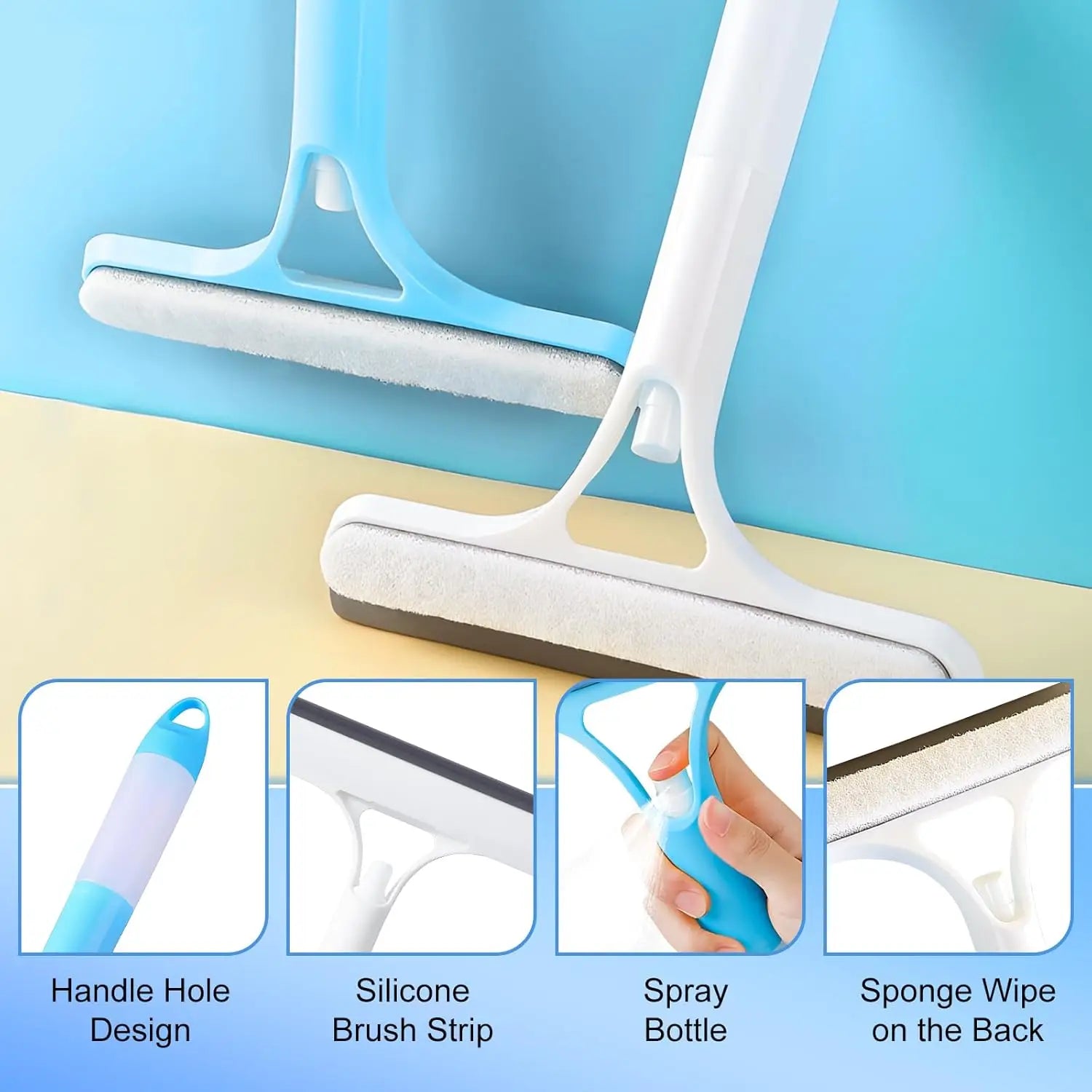 3-in-1 Window Cleaning Squeegee with Spray Bottle & Microfiber Scrubber Multi-Purpose Glass Cleaner Tool for Home, Kitchen, Car & Mirrors