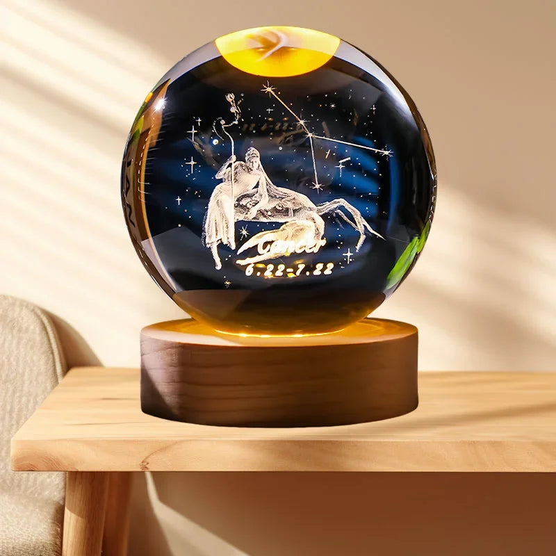12 Constellation Crystal Ball Zodiac-Inspired Glass Sphere with LED Stand to Illuminate Your Space & Boost Your Energy