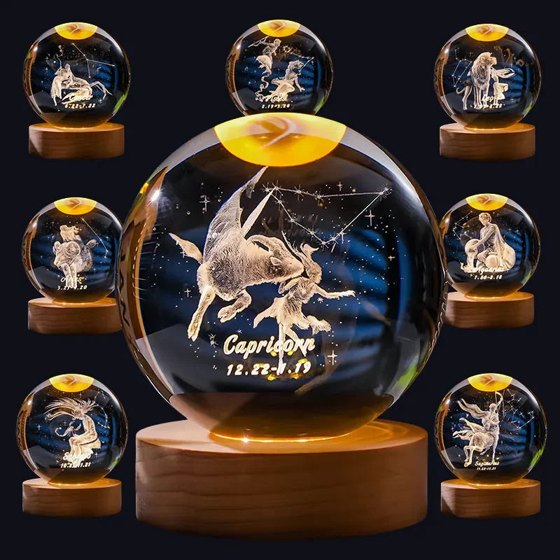 12 Constellation Crystal Ball Zodiac-Inspired Glass Sphere with LED Stand to Illuminate Your Space & Boost Your Energy