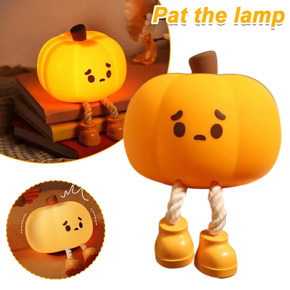 LED Pumpkin Night Lamp Squishy Silicone Rechargeable Light for Bedroom, Desk, Nursery & Seasonal Decor