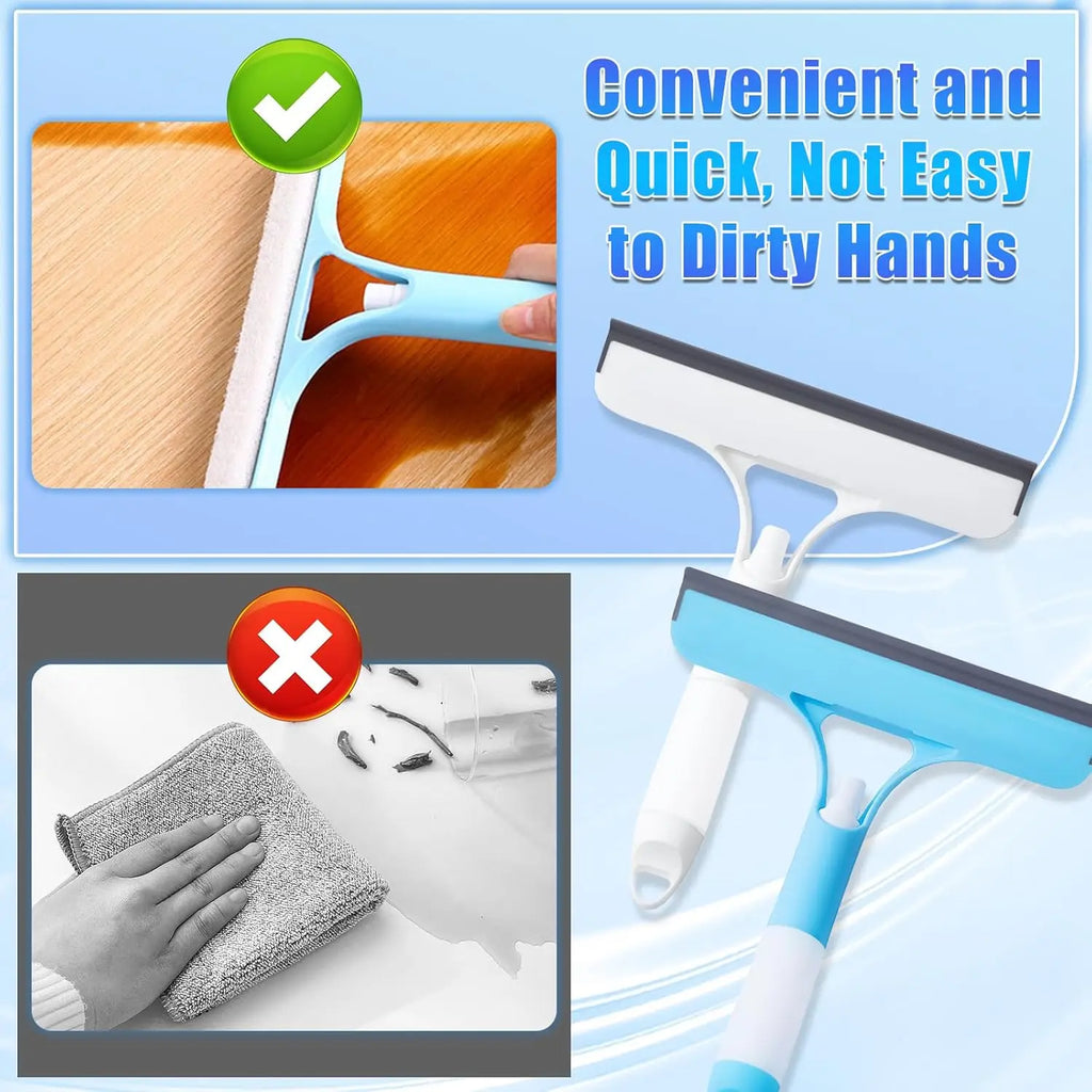 3-in-1 Window Cleaning Squeegee with Spray Bottle & Microfiber Scrubber Multi-Purpose Glass Cleaner Tool for Home, Kitchen, Car & Mirrors