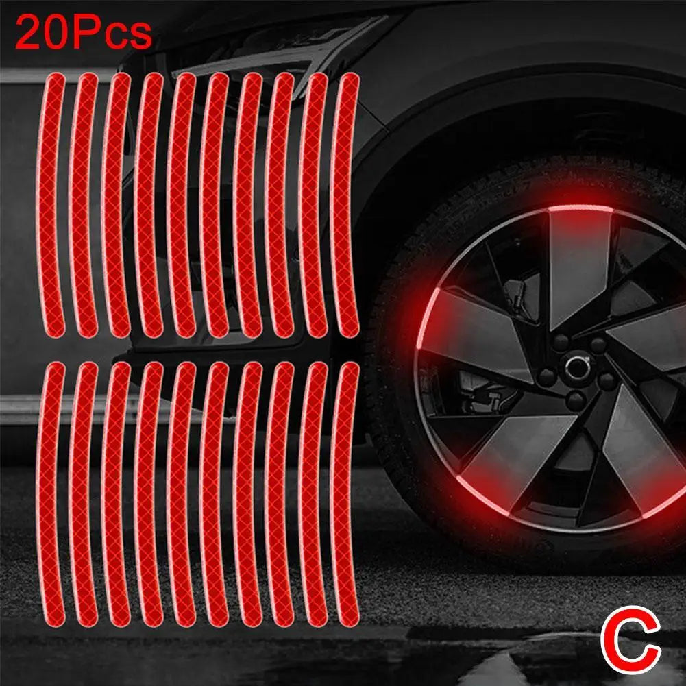 20pcs Reflective Tire Stickers Universal Fit for Motorcycle Bike Car Scooter Night Safety Use