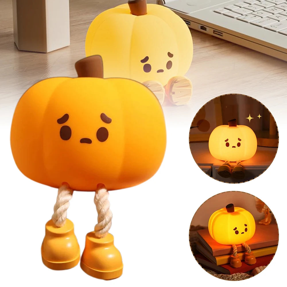 LED Pumpkin Night Lamp Squishy Silicone Rechargeable Light for Bedroom, Desk, Nursery & Seasonal Decor