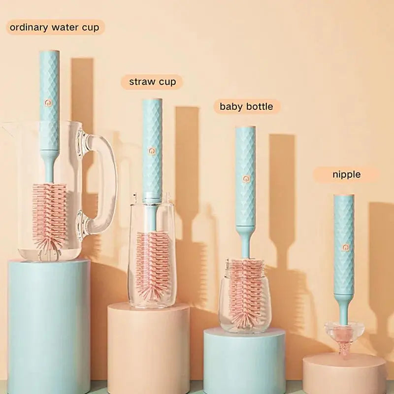 Electric Bottle Cleaning Brush Set 360° Rotating Silicone Brush for Pacifiers, Cups & Feeding Accessories