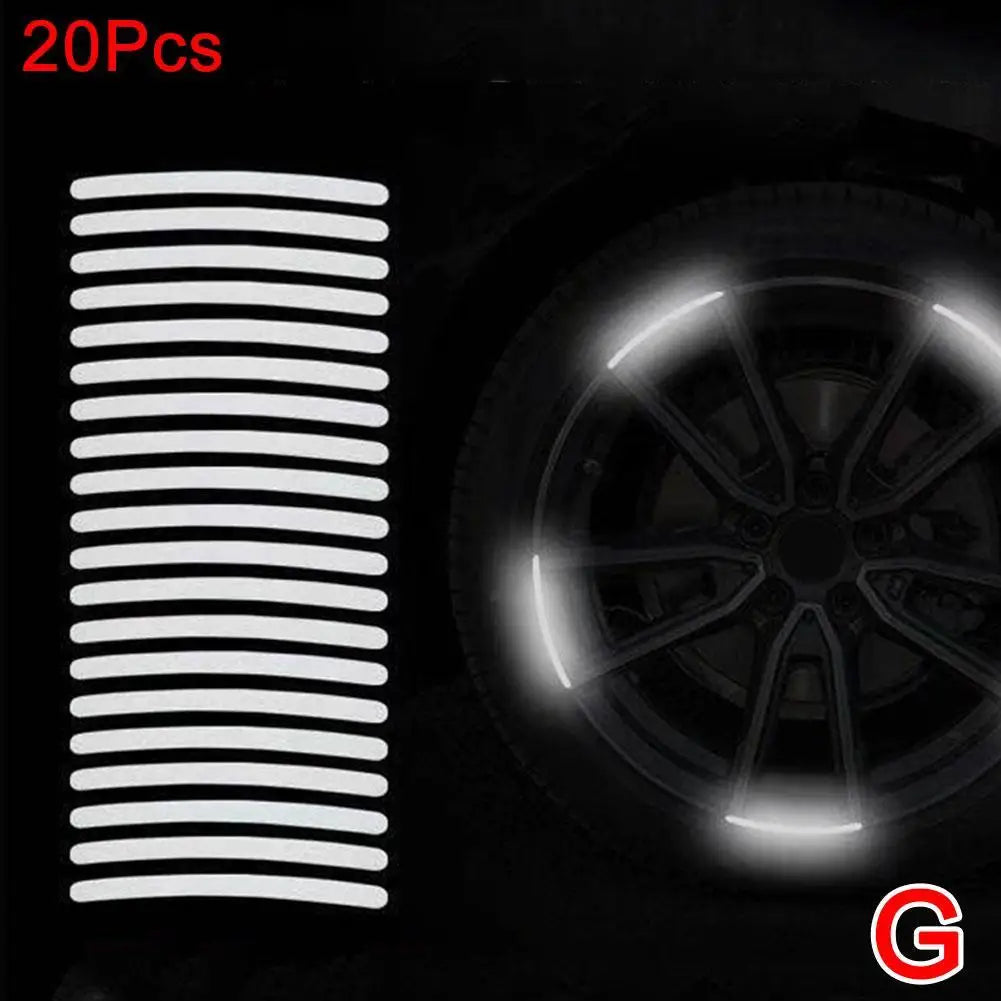 20pcs Reflective Tire Stickers Universal Fit for Motorcycle Bike Car Scooter Night Safety Use