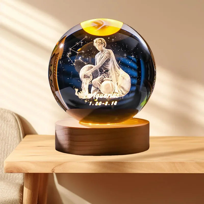 12 Constellation Crystal Ball Zodiac-Inspired Glass Sphere with LED Stand to Illuminate Your Space & Boost Your Energy