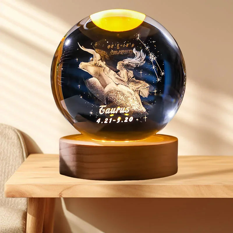 12 Constellation Crystal Ball Zodiac-Inspired Glass Sphere with LED Stand to Illuminate Your Space & Boost Your Energy